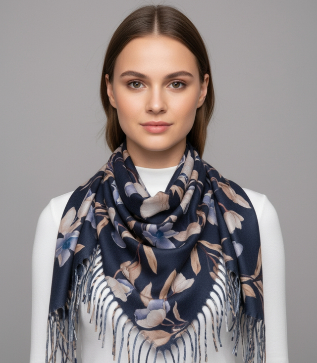 Elegantní květinová šála se střapci
