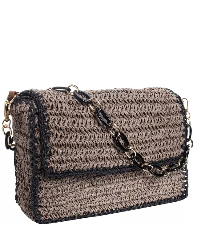 Elegantní kabelka na řetízku opletená rafií