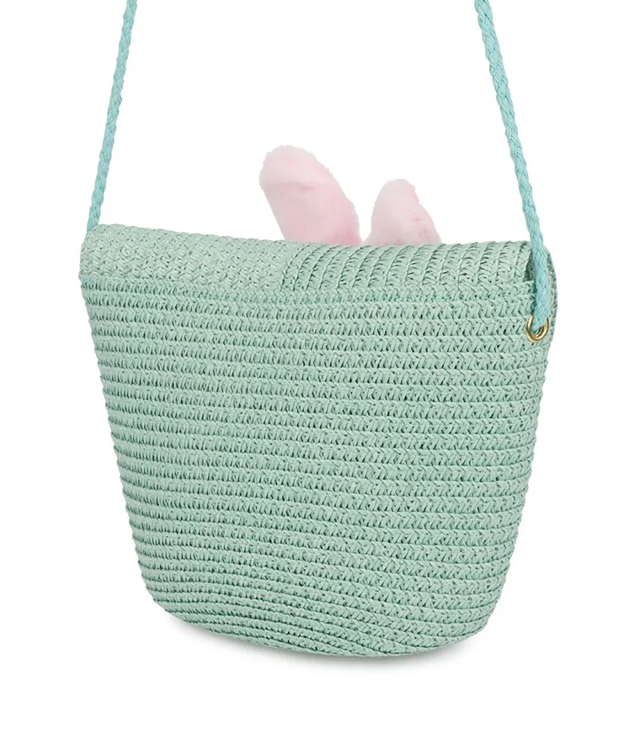 Dětská slaměná taška s plyšovým králíčkem 