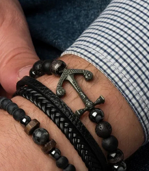 Sada pánských náramků z přírodního kamene s kotvou