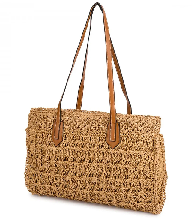 Ažurová taška z rafie s elegantními uchy v letním boho stylu