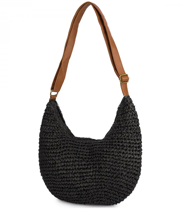 Půlkruhová boho kabelka s popruhem z ekokůže a zapínáním na zip