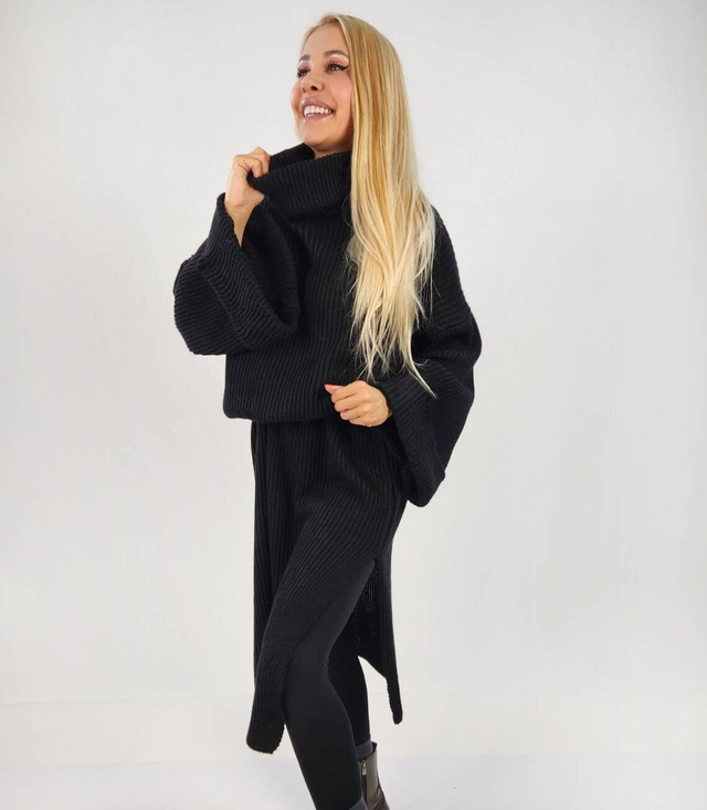 Žebrovaný svetr s rolákem MAXI