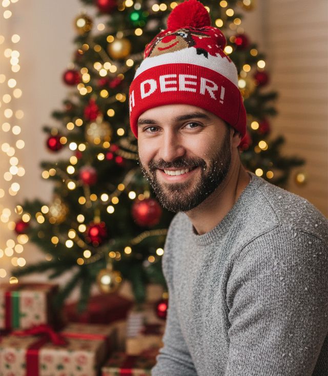 Zimní vánoční čepice s bambulí - ideální pro preze