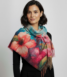 Elegantní velká květinová šála se střapci