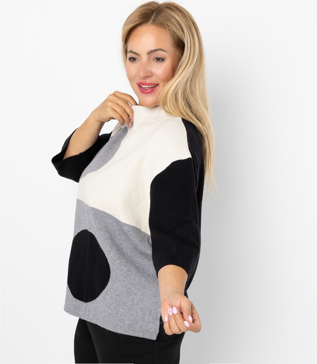 Elegantní svetr s polovičním rolákem a geometrickým vzorem DOT ART 