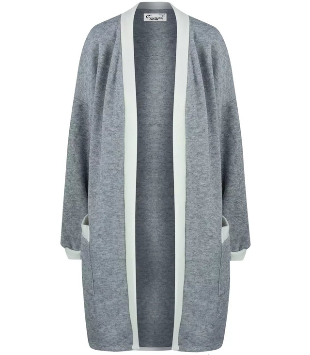 Kardigan rovný svetr s bílým lemováním LUCY