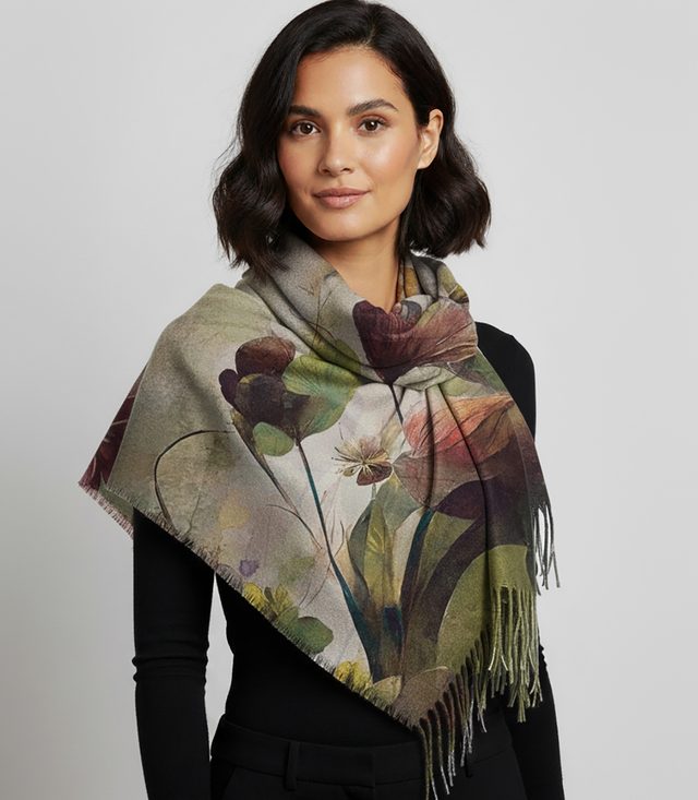 Dámský čtvercový šátek s třásněmi AGRAFKA