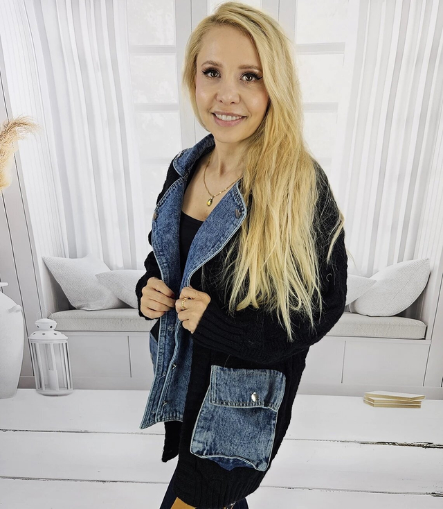 JENNY svetr bunda džínové vložky