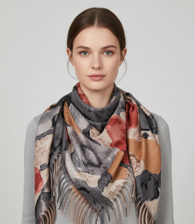 Vícebarevná elegantní dámská květinová šála se střapci