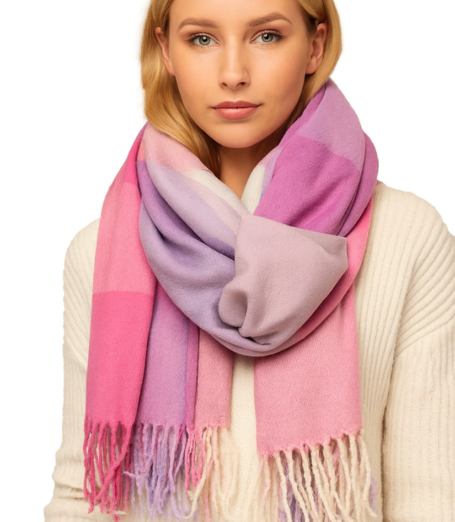 Dámská kostkovaná šála s třásněmi 190x80