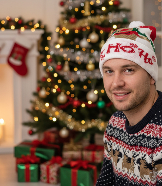 Zimní vánoční čepice s bambulí - ideální pro preze