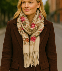 Dámský folklórní šátek s květinovým motivem a střapci