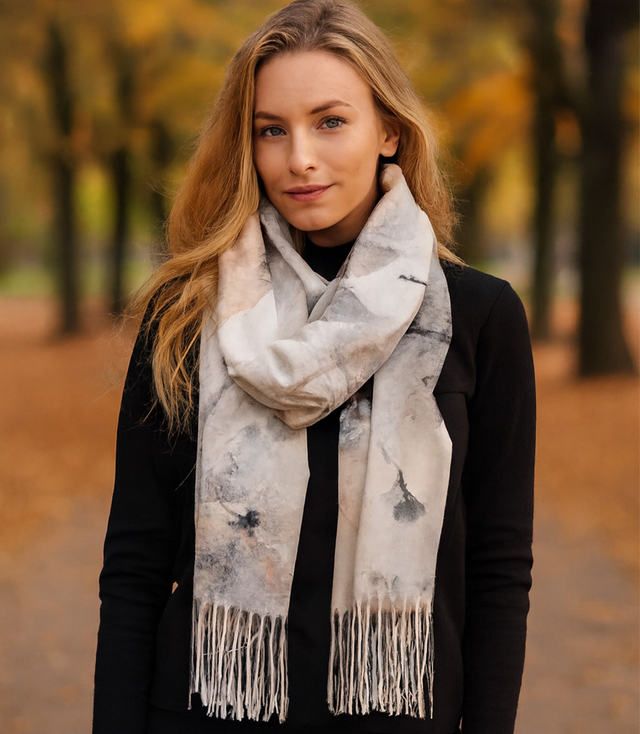 Dámská šála s květinovým motivem a střapci elegantní