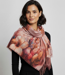 Elegantní velká květinová šála se střapci