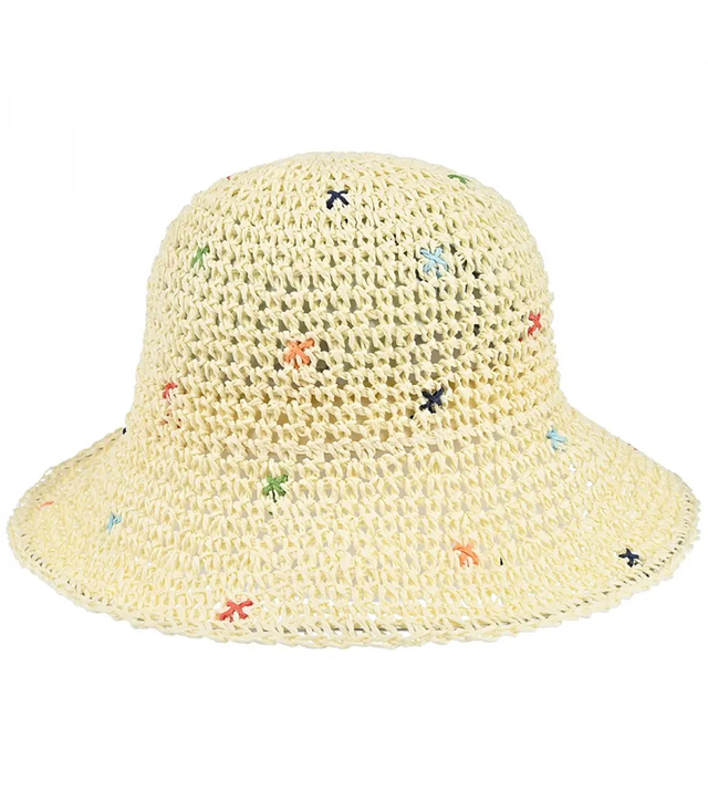 Dámský letní klobouk z pletené rafie s barevnou výšivkou BUCKET HAT 