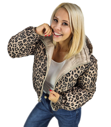 Krátká oboustranná leopardí bomber bunda Warm Autumn Winter BELLA