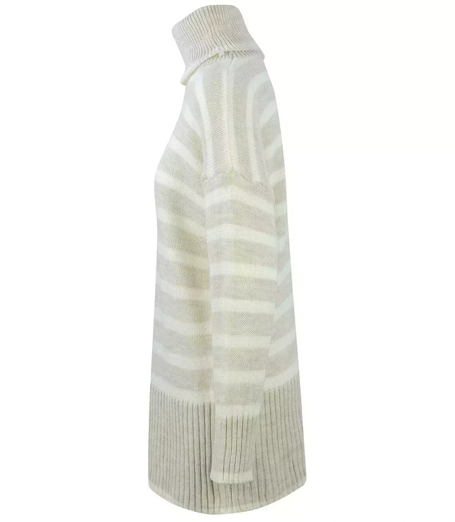 Volný dlouhý svetr s rolákem a oversize pruhy