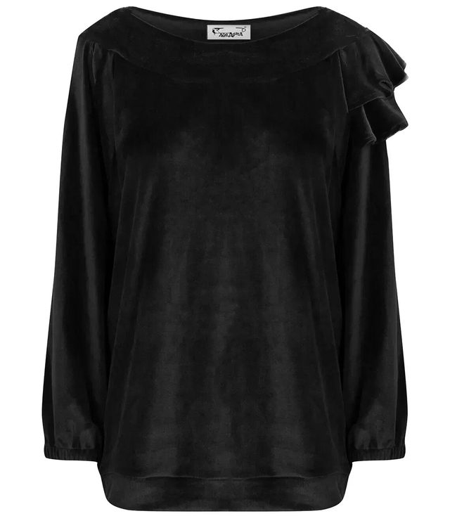 Velurová mikina s nadměrným volánem