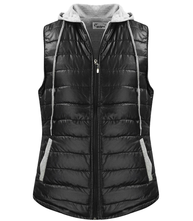 Dámská krátká vesta bez rukávů s kapucí