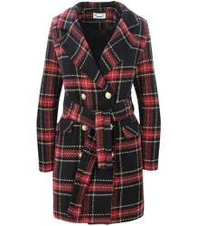 Klasický kostkovaný dvouřadový kabát TWEED