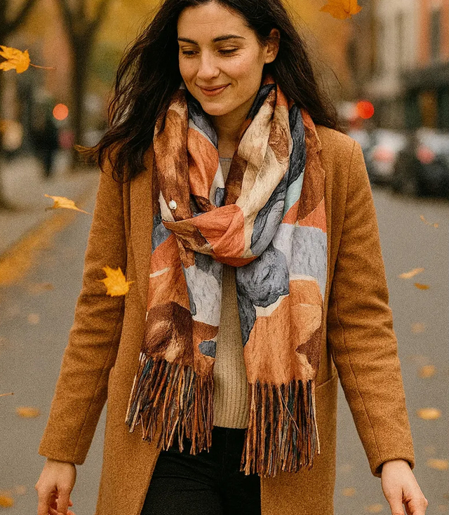 Dámská šála s květinovým motivem a střapci elegantní