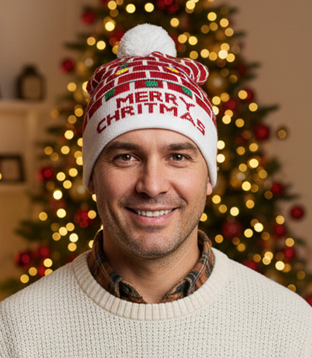 Zimní vánoční čepice s bambulí - ideální pro preze