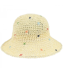 Dámský letní klobouk z pletené rafie s barevnou výšivkou BUCKET HAT 