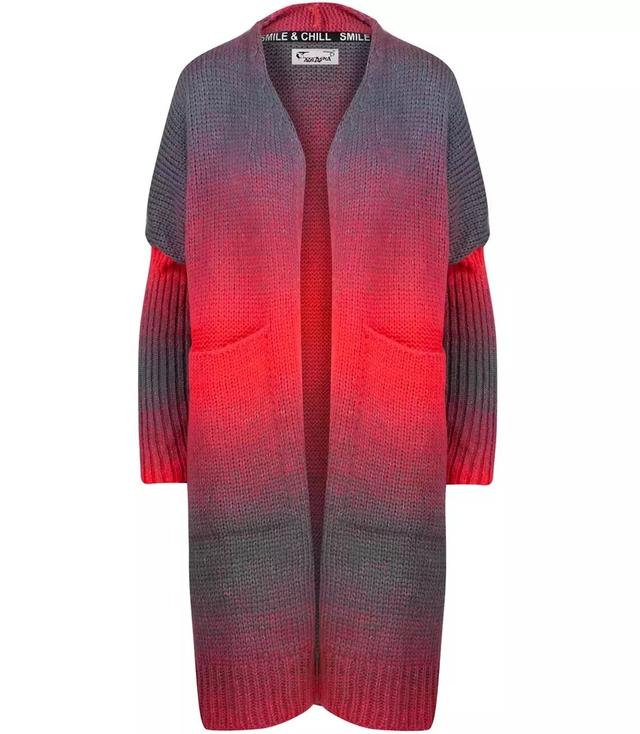 Kardigan dlouhý hrubý svetr ombre barevný