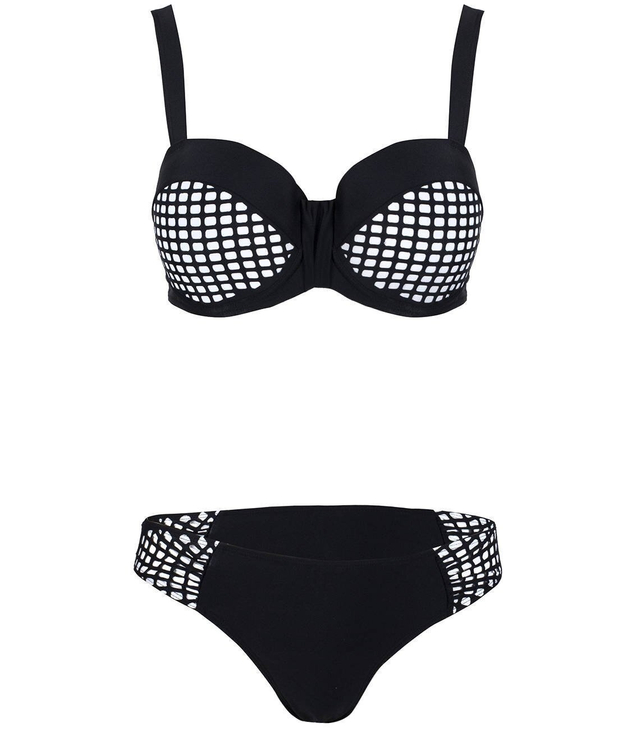 Černobílé dvoudílné plavky ze síťoviny