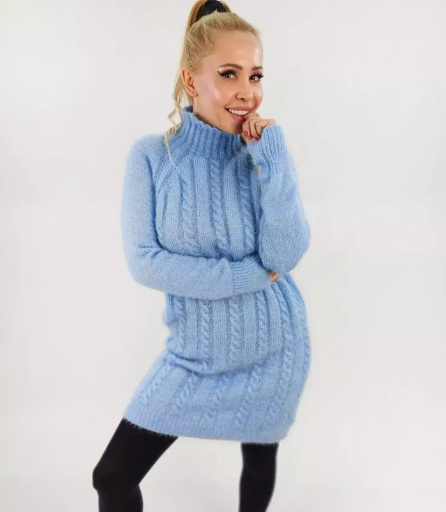 Pletené šaty s rolákem a vlněným rolákem