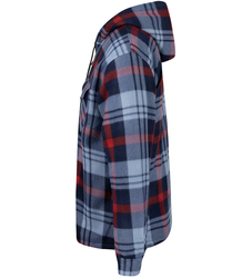 Pánská teplá fleecová kostkovaná košile s kapucí zateplená umělou kožešinou