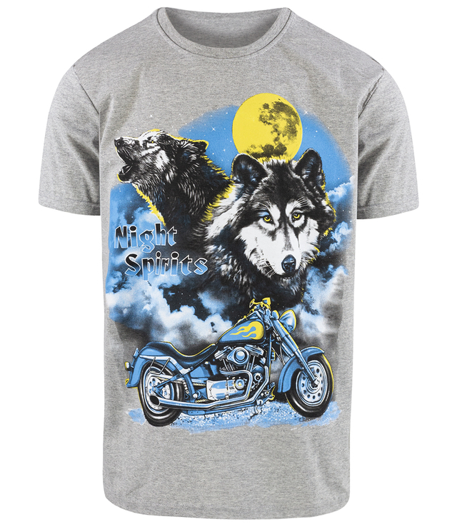 Pánské tričko Night Spirits s potiskem vlků a motocyklu
